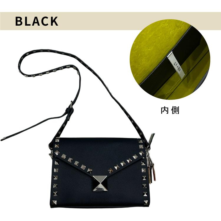 ショルダーバッグ studs shoulder 全5色 スタッズ シンプル かっこいい 個性的 インパクト 内ポケット チャーム 斜め掛け 肩掛け 長さ調節