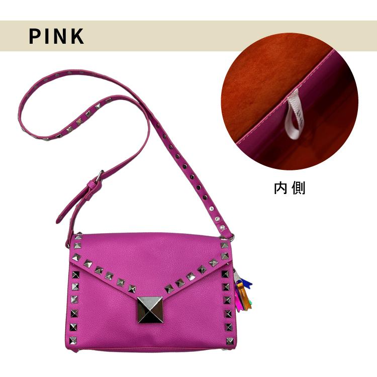 ショルダーバッグ studs shoulder 全5色 スタッズ シンプル かっこいい 個性的 インパクト 内ポケット チャーム 斜め掛け 肩掛け 長さ調節