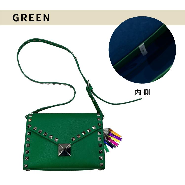 ショルダーバッグ studs shoulder 全5色 スタッズ シンプル かっこいい 個性的 インパクト 内ポケット チャーム 斜め掛け 肩掛け 長さ調節