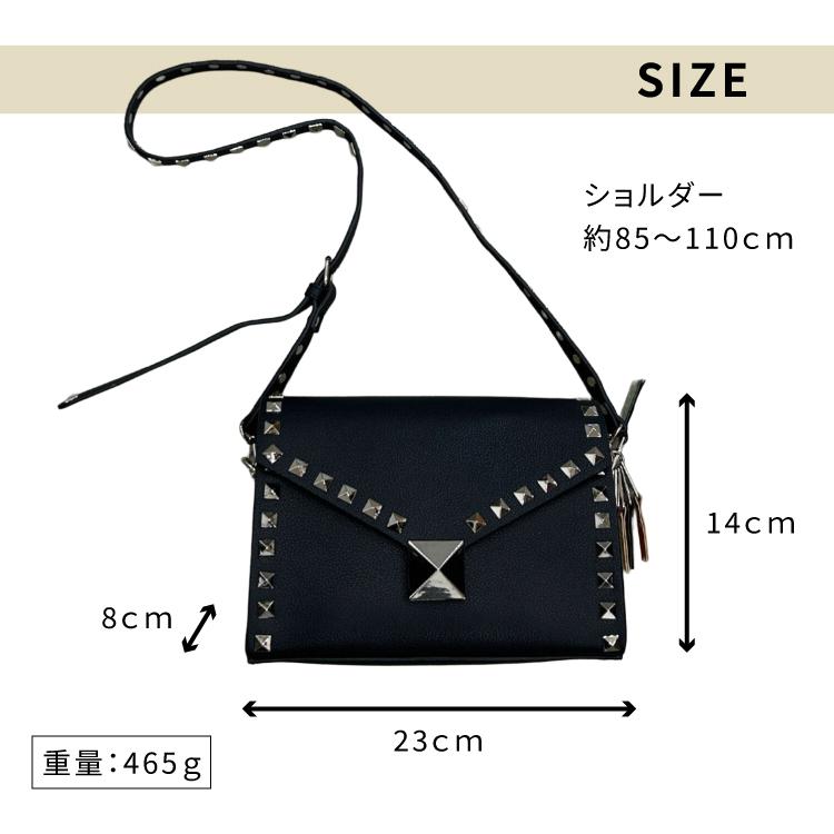 ショルダーバッグ studs shoulder 全5色 スタッズ シンプル かっこいい 個性的 インパクト 内ポケット チャーム 斜め掛け 肩掛け 長さ調節