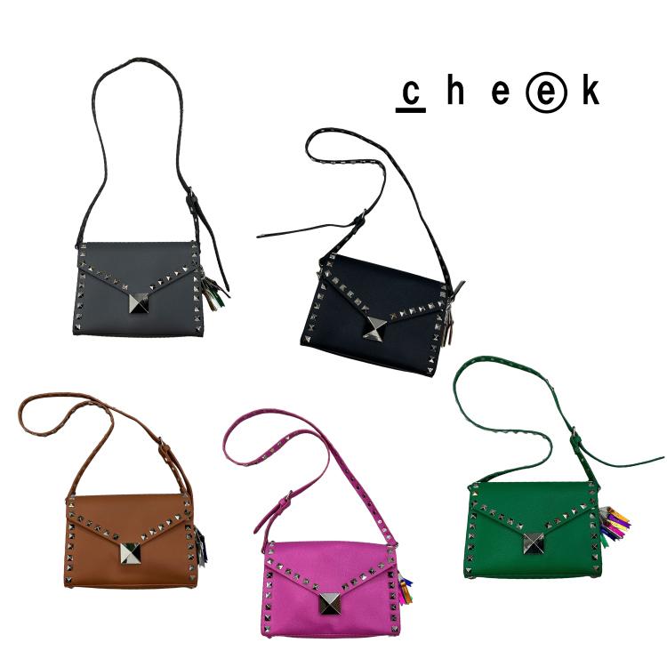 ショルダーバッグ studs shoulder 全5色 スタッズ シンプル かっこいい 個性的 インパクト 内ポケット チャーム 斜め掛け 肩掛け 長さ調節
