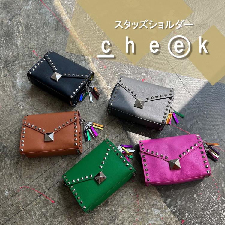 ショルダーバッグ studs shoulder 全5色 スタッズ シンプル かっこいい 個性的 インパクト 内ポケット チャーム 斜め掛け 肩掛け 長さ調節