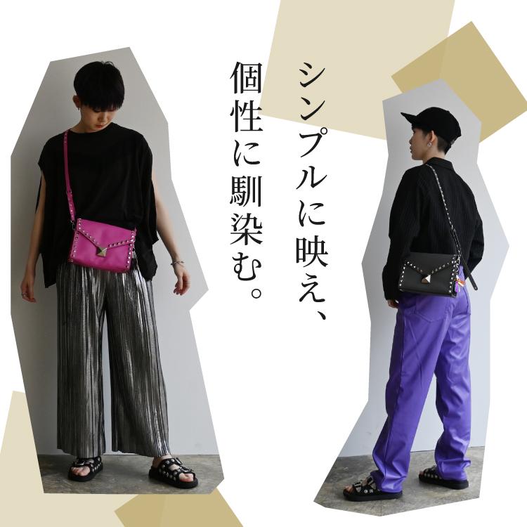 ショルダーバッグ studs shoulder 全5色 スタッズ シンプル かっこいい 個性的 インパクト 内ポケット チャーム 斜め掛け 肩掛け 長さ調節