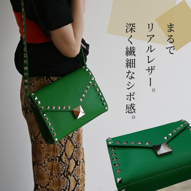 ショルダーバッグ studs shoulder 全5色 スタッズ シンプル かっこいい 個性的 インパクト 内ポケット チャーム 斜め掛け 肩掛け 長さ調節