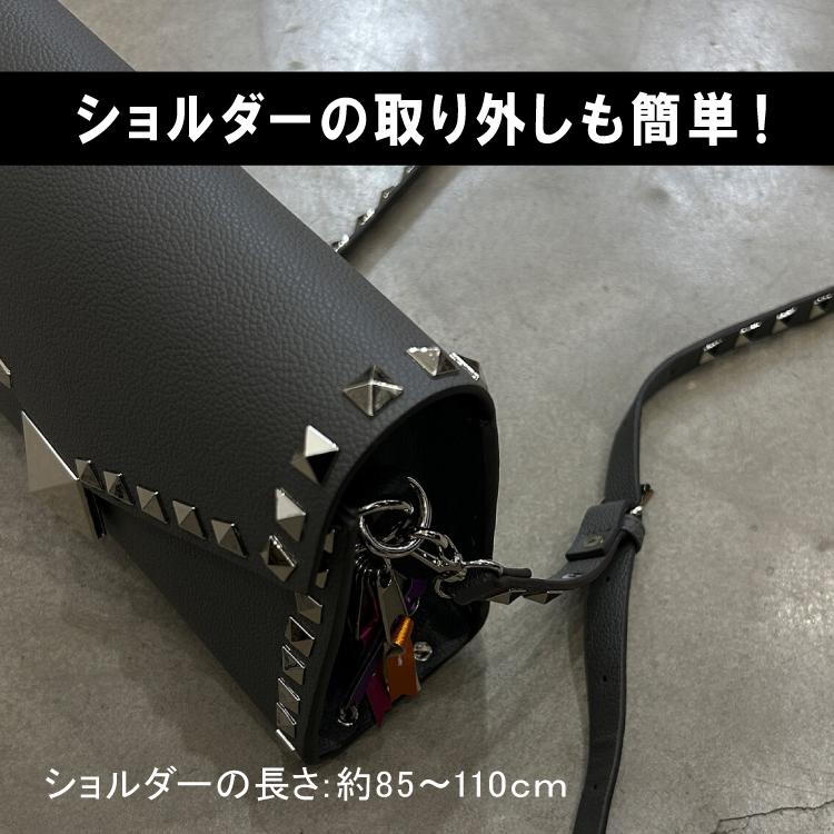 ショルダーバッグ studs shoulder 全5色 スタッズ シンプル かっこいい 個性的 インパクト 内ポケット チャーム 斜め掛け 肩掛け 長さ調節