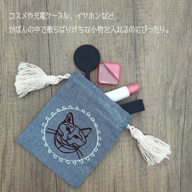 巾着 S HAyU 刺繍巾着 Sサイズ 全2色 タッセル 巾着バッグ 猫 CAT 刺繍