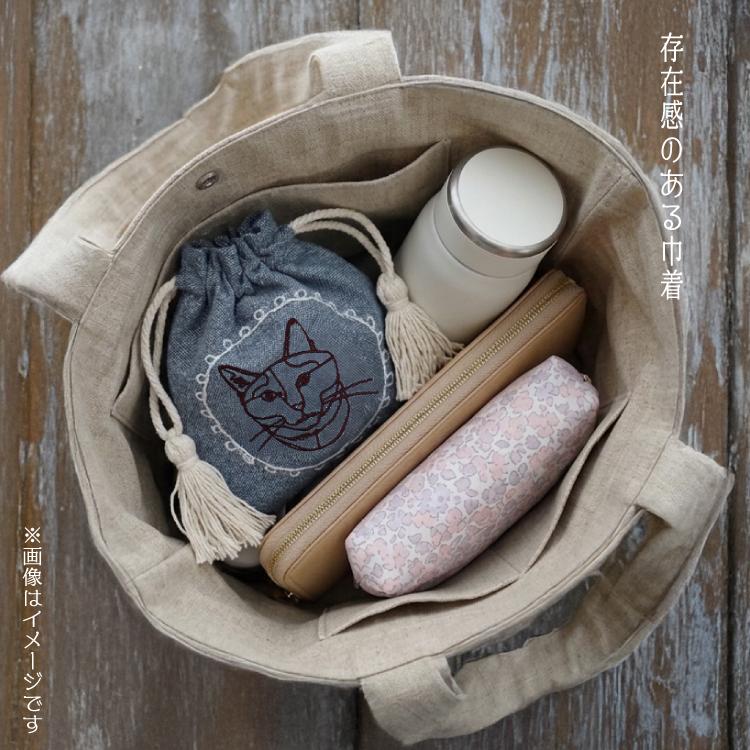 巾着 S HAyU 刺繍巾着 Sサイズ 全2色 タッセル 巾着バッグ 猫 CAT 刺繍