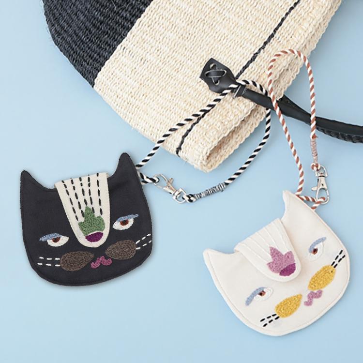 カード入れ ネコ刺繍 カードケース 全2種 猫 薄型 刺繍 ICカード