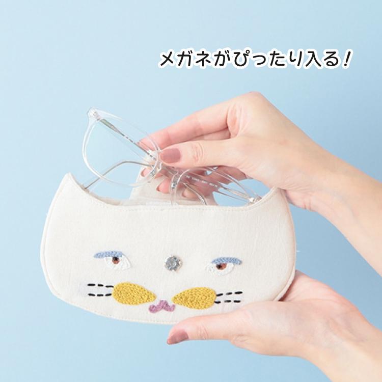 爆買 眼鏡ケース ネコ刺繍 メガネケース 全2種 猫 コンパクト 刺繍