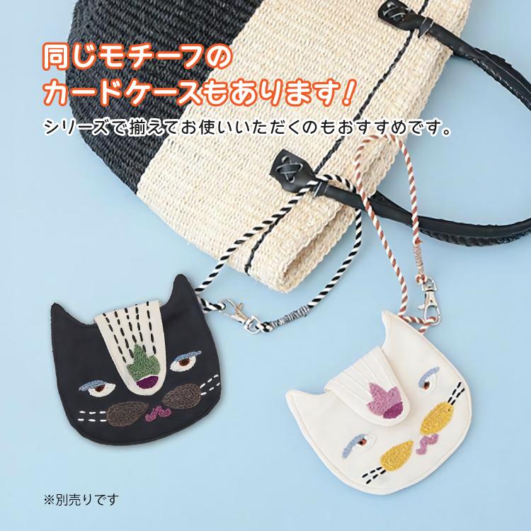 手刺繍入　貝ボタン付き メガネケース/ペンケース【猫画伯】 爆買 眼鏡ケース ネコ刺繍 メガネケース 全2種 猫 コンパクト 刺繍