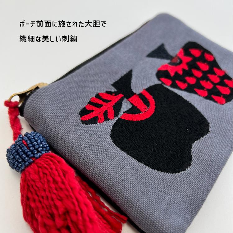 ポーチ | CHIZURI 刺繍フラットポーチ 全4種 タッセル付 ポーチ | CHIZURI 刺繍フラットポーチ 全4種 タッセル付