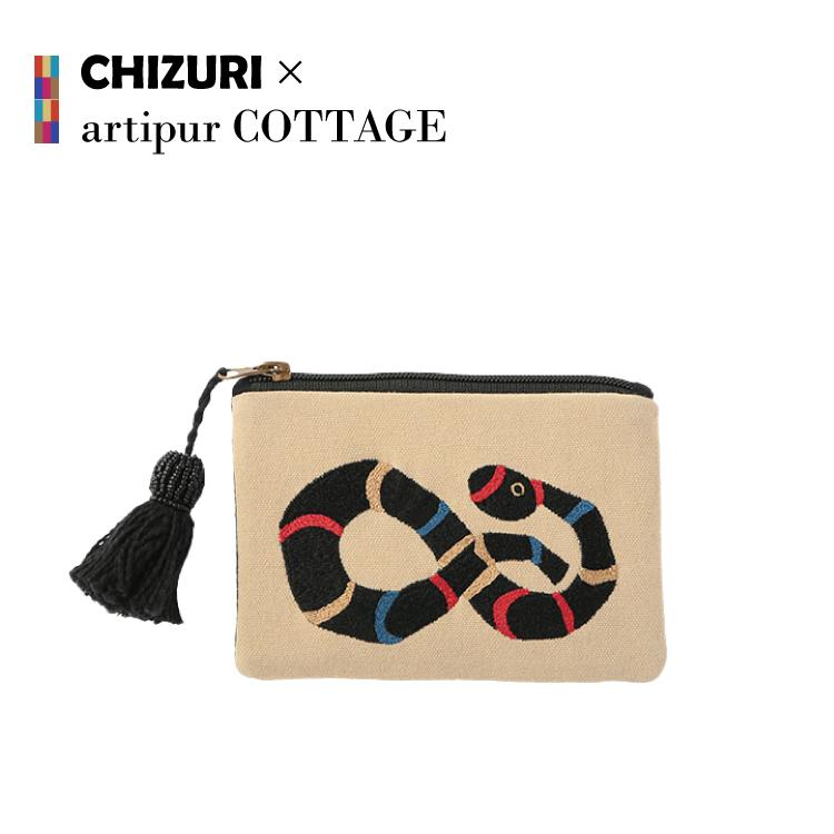 ポーチ | CHIZURI 刺繍フラットポーチ 全4種 タッセル付 ポーチ | CHIZURI 刺繍フラットポーチ 全4種 タッセル付