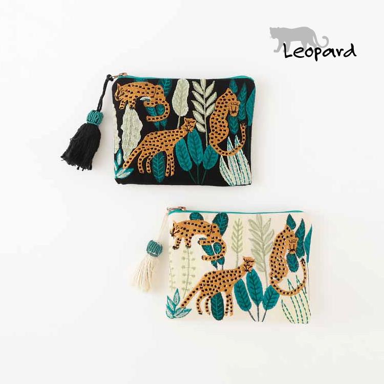 ポーチ | KANKAN レオパード フラットポーチ Three leopards ポーチ | KANKAN レオパード フラットポーチ Three leopards