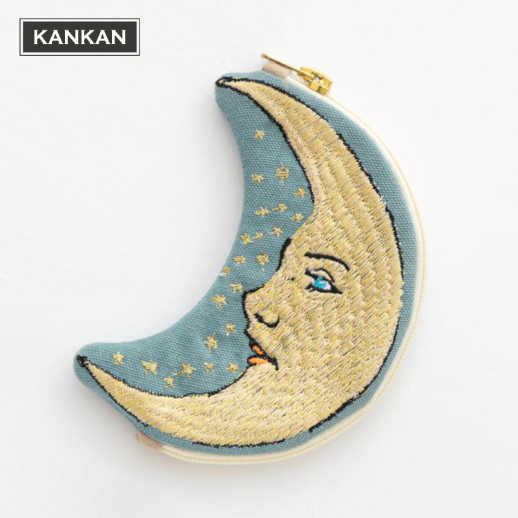 ポーチ ムーン刺繍ポーチ KANKAN 全2種 小物入れ ファスナー ポーチ ムーン刺繍ポーチ KANKAN 全2種 小物入れ ファスナー