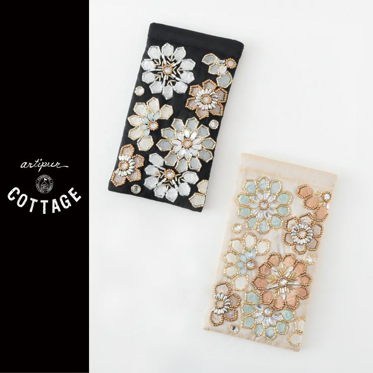 眼鏡ケース ビーズ 刺繍 / KANKAN メガネケース 全2色 M42-2496 綿100
