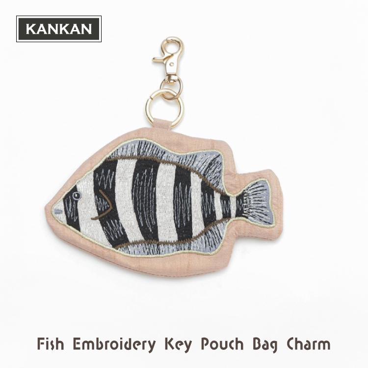 爆買 | ポーチ キーホルダー フィッシュ刺繍キーポーチ バッグ