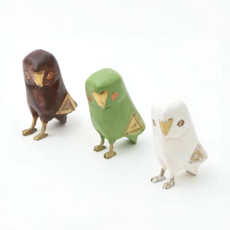 フクロウ　ギリシャ　青銅　オブジェ② オブジェ（横向き・青） | ギャラリー梟 オンラインショップ