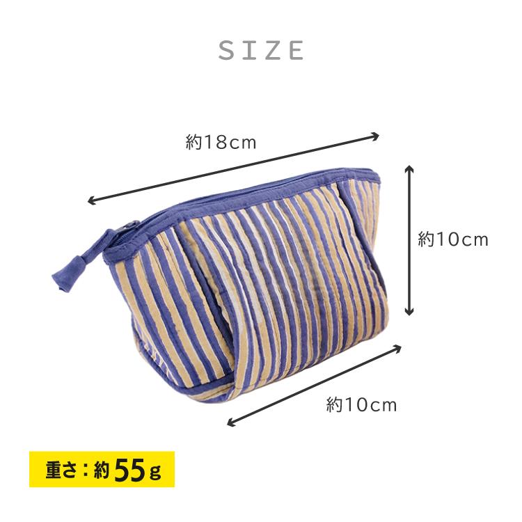 ポーチ shesay ブロックプリント ストライプ柄ポーチ 全2色 内ポケット