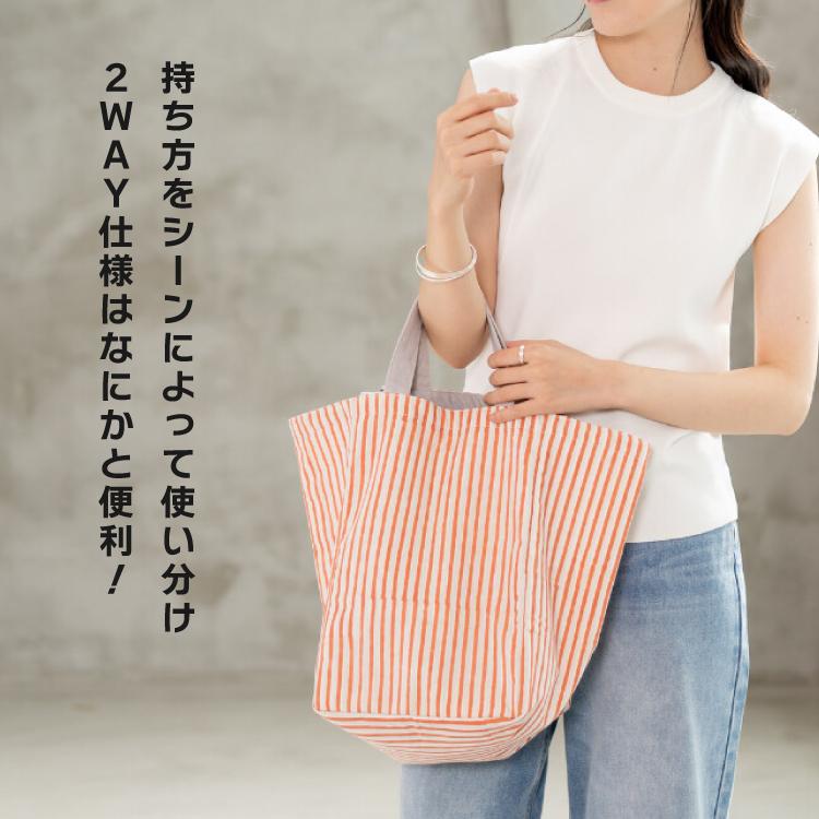 ショルダーバッグ shesay ブロックプリント ストライプ柄トートバッグ 