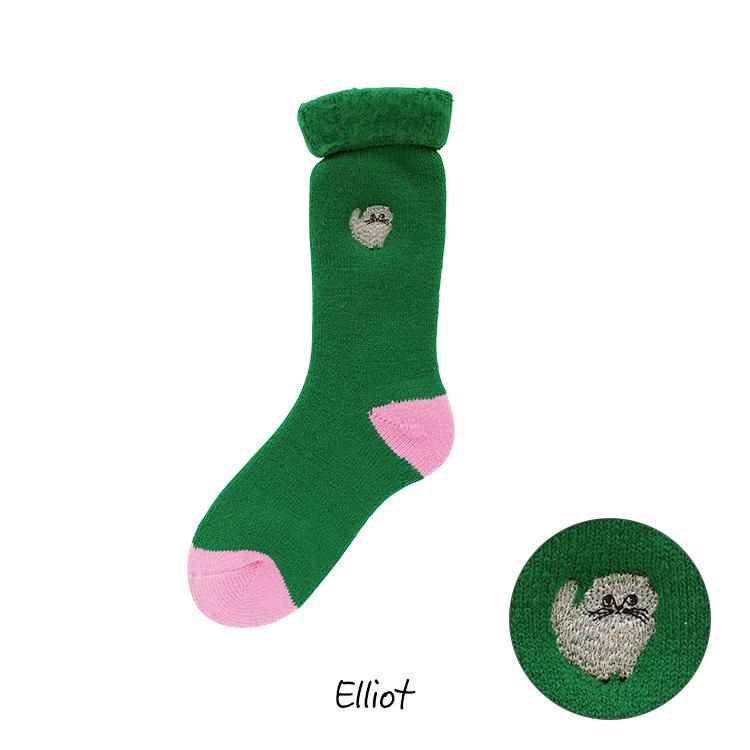 松尾ミユキもこもこ裏起毛 ルームソックスレディースフリーElliot猫