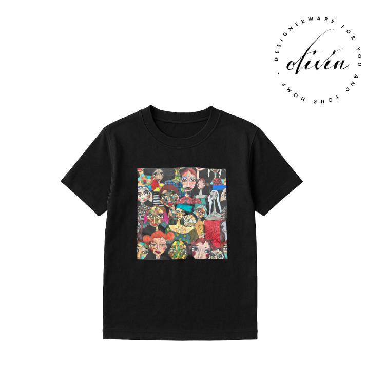 Tシャツ トップス オリビア ボタ 全4柄 2サイズ 2色 M L 白 黒 半袖