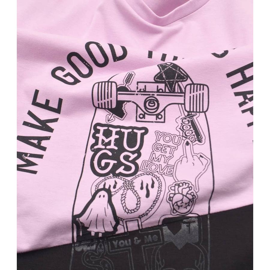 HELLCATPUNKS Tシャツ 半袖 切り替え プリント グラフィック ブラック  