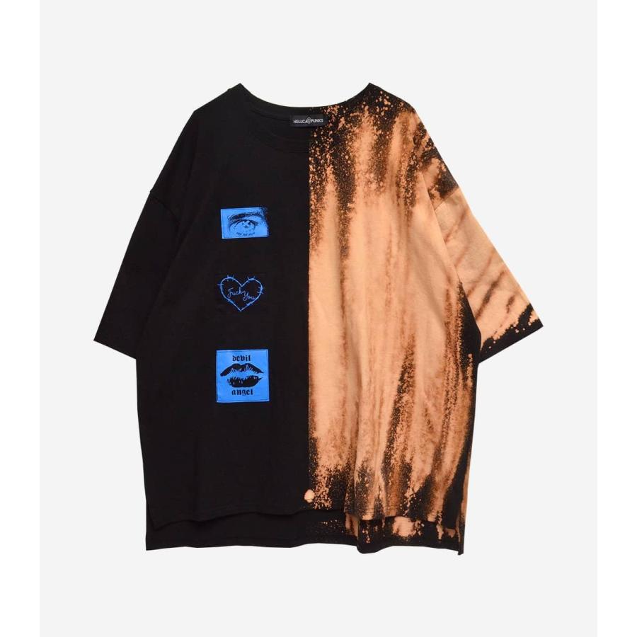 Tシャツ ブラック ブリーチ パッチ フリーサイズ ジェンダーレス ユニセックス 男女兼用 HELLCATPUNKS ヘルキャットパンクス パッチ付きビッグTシャツ