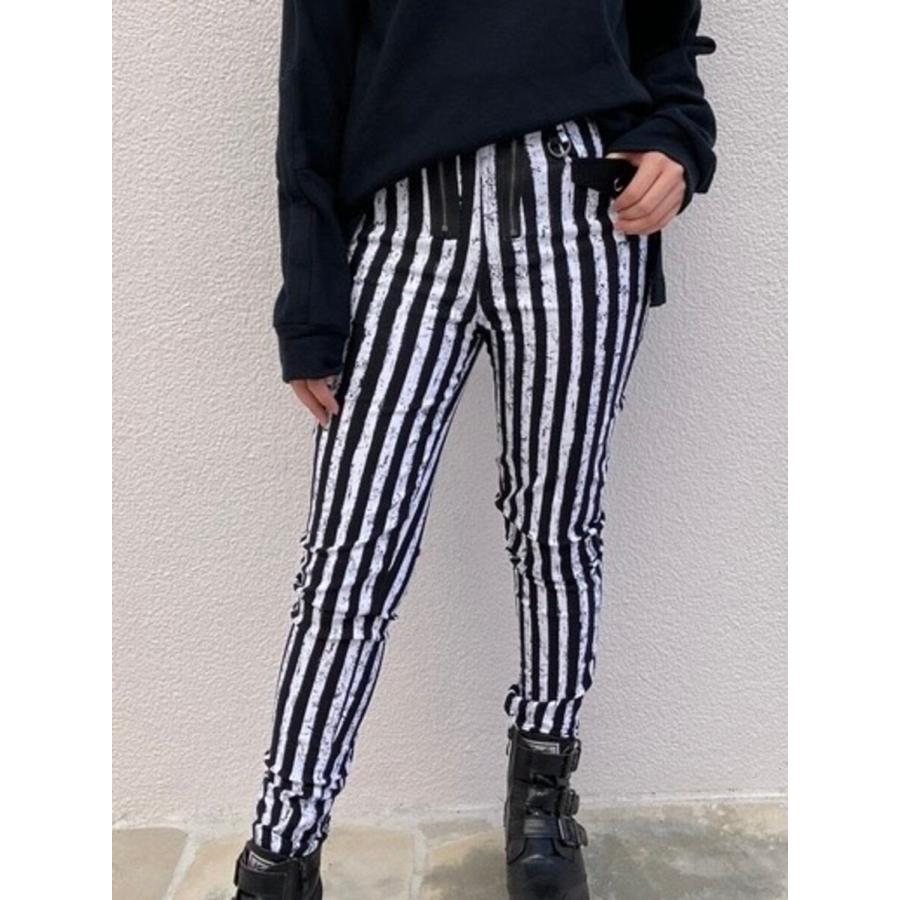 パンツ スキニー ハイウエスト ストライプ ブラック ホワイト レディース BANNED APPAREL バーンドアパレル ストライプスキニーパンツ | HELLCATPUNKS