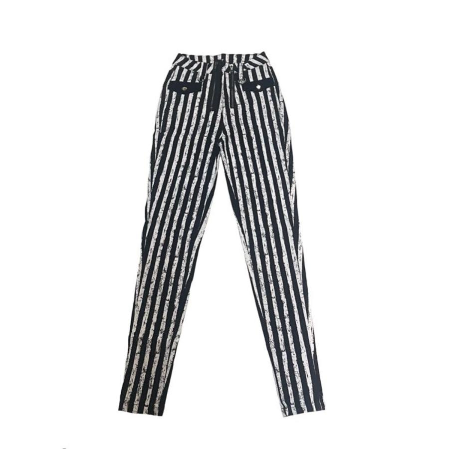 パンツ スキニー ハイウエスト ストライプ ブラック ホワイト レディース BANNED APPAREL バーンドアパレル ストライプスキニーパンツ | HELLCATPUNKS | 01