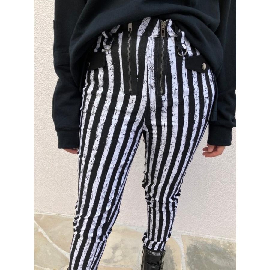 パンツ スキニー ハイウエスト ストライプ ブラック ホワイト レディース BANNED APPAREL バーンドアパレル ストライプスキニーパンツ | HELLCATPUNKS | 08