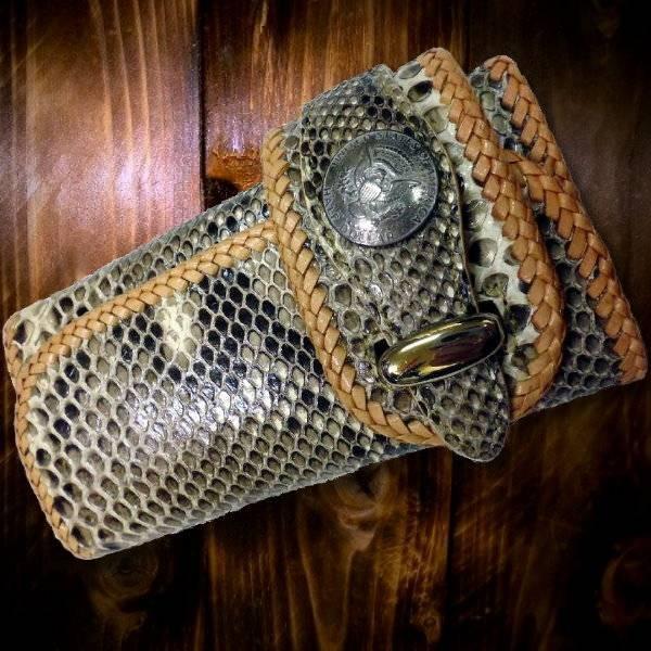 訳有 長財布 メンズ 3つ折り 財布 パイソン ハンドメイド ウォレット 送料無料 /bif020 | 