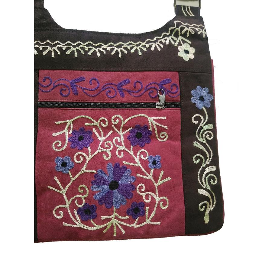 ネパール スエード ボタニカル柄 肩掛けショルダーバッグ アジアン