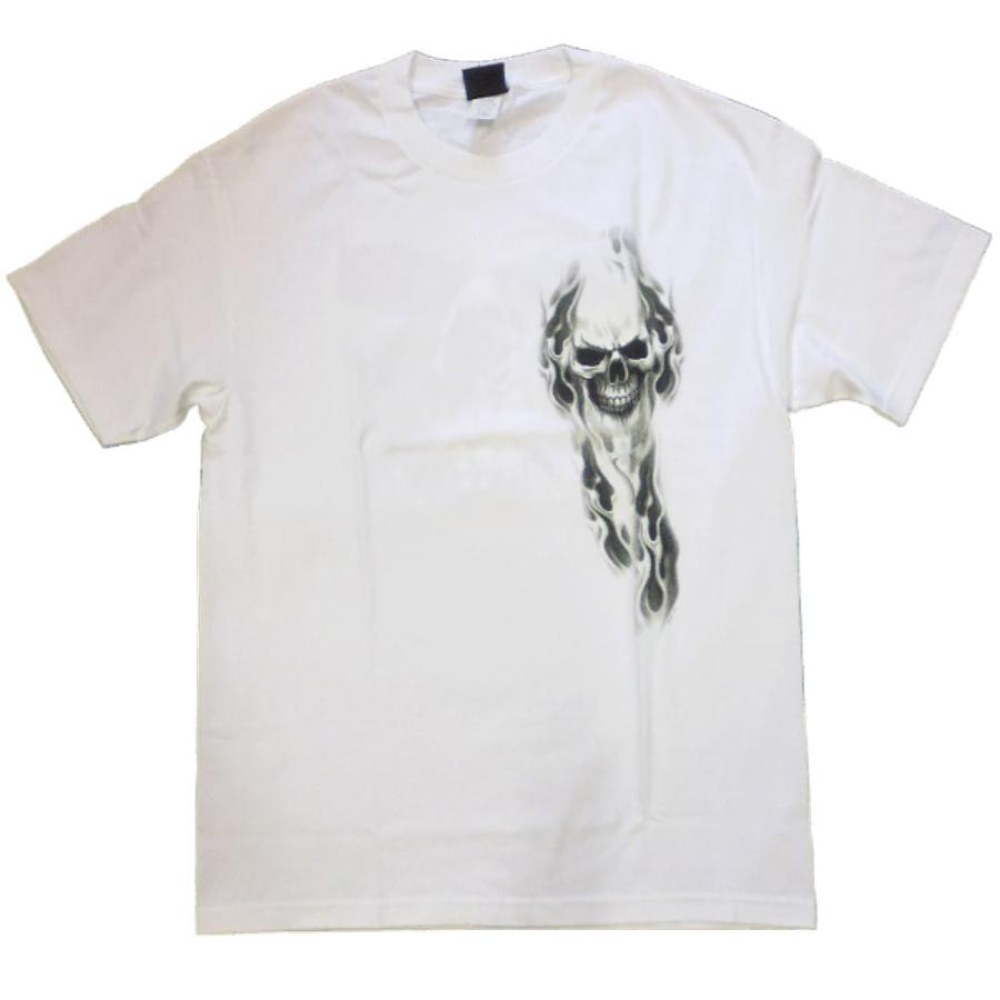 メンズ 半袖 Tシャツ 墨絵風 スカル 亡霊 柄 白 バイカーファッション 大きいサイズ クリックポスト送料無料 即納 /rfa005 |  | 01