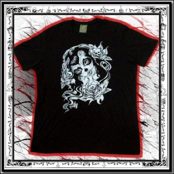 廃盤 TOO FAST ホラーパンク フラワーチャイルド パンダ目のゾンビ花嫁 柄 半袖 Tシャツ tee 黒 / rfa063 | 