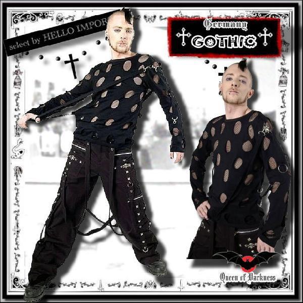 在庫処分セール アウトレット 再無 ゴシック メンズ 長袖 ロンT 穴開き