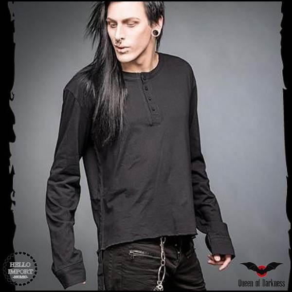 ゴシック ファッション メンズ ヘンリーネック カットソー 長袖 無地 薄手 服 黒 /rfa250 | 