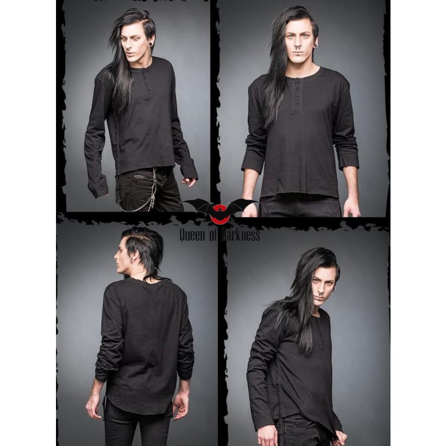 ゴシック ファッション メンズ ヘンリーネック カットソー 長袖 無地 薄手 服 黒 /rfa250 |  | 01