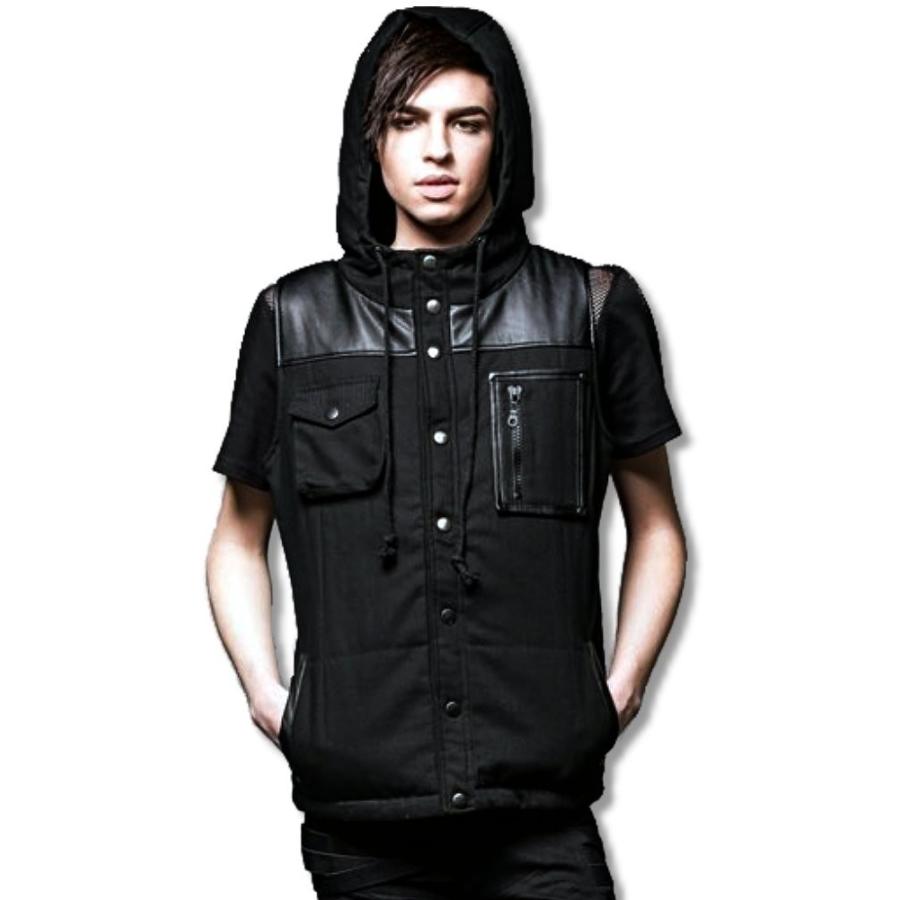 ゴシック ファッション フード付き アウター ベスト メンズ 服 黒 送料無料 / rfa258 |  | 01
