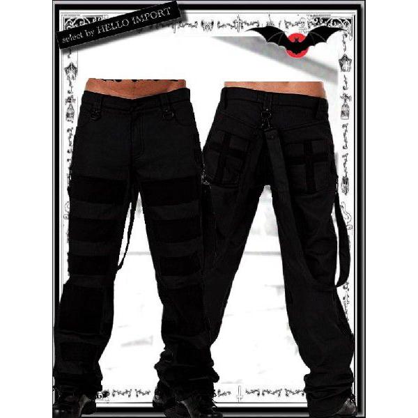 再無 生産終了 ゴシック メンズ ブラック ロング パンツ ファッション 黒 送料無料 /rfb032 |  | 01