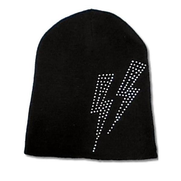 廃盤 雷柄 ニットキャップ 選べる3タイプ ラインストーン ロック