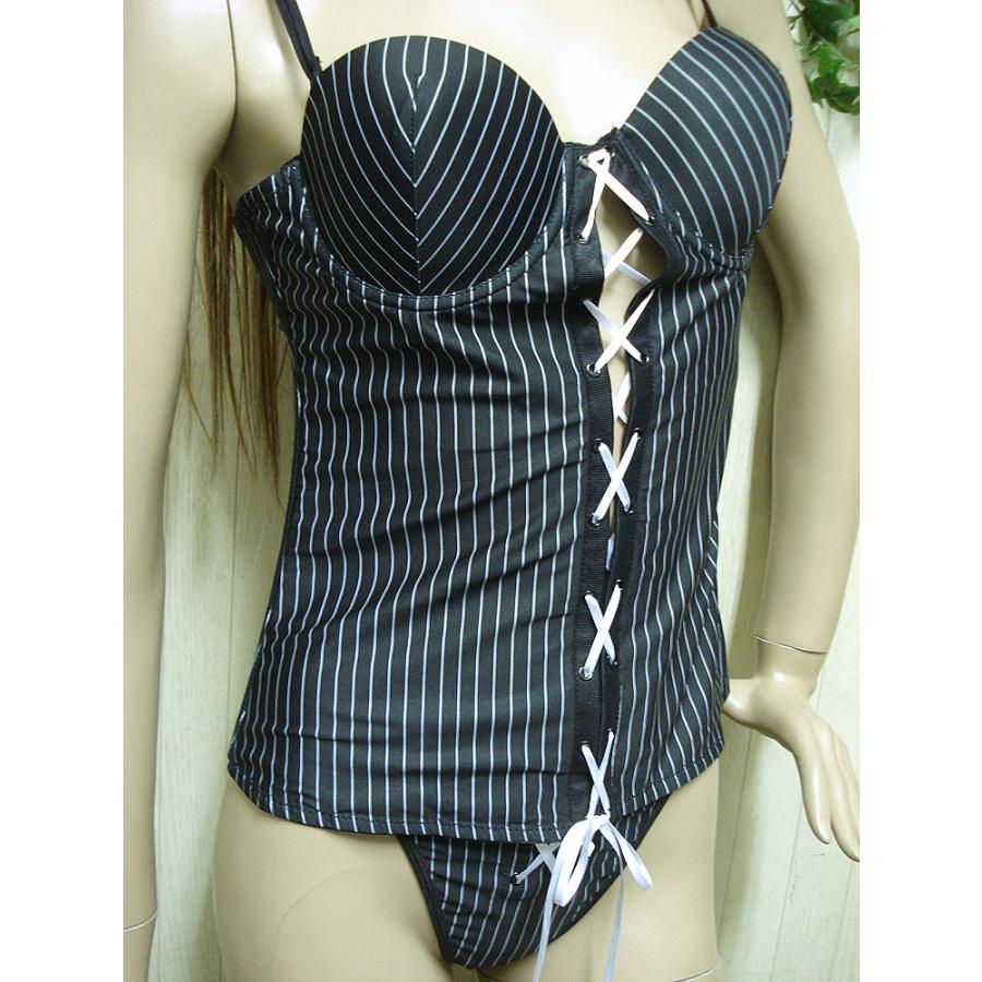 USAインポート ランジェリー ビスチェ Tバックショーツ セット ピンストライプ柄  /wob010 |  | 02