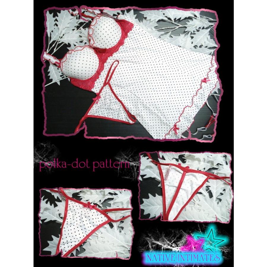 売り切れ インポート ランジェリー ワンピース Tバックショーツ セット ドット柄  /wob011 |  | 04