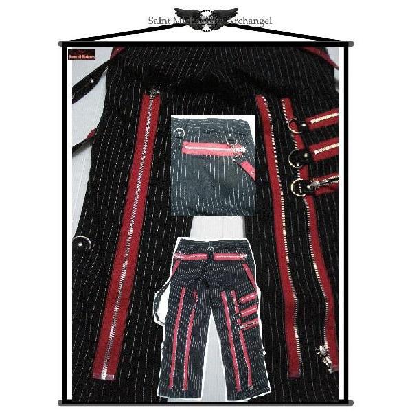 パンク ファッション ロック 服 ピンストライプ柄 クロップドパンツ 黒