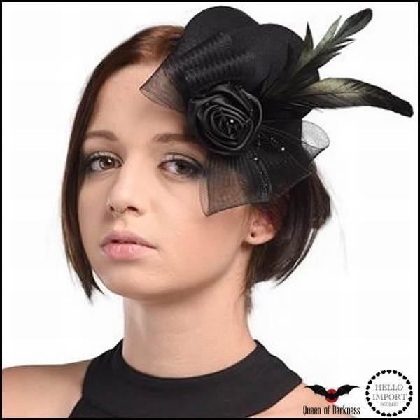 ゴスロリ 髪飾りミニハット ヘッドドレス ゴシック 黒 薔薇コサージュ クリップ フェザー 再入荷 /won105 | 