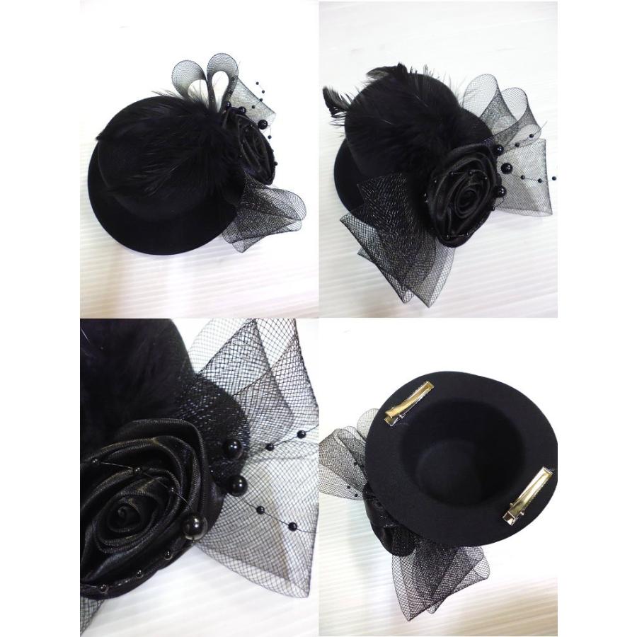ゴスロリ 髪飾りミニハット ヘッドドレス ゴシック 黒 薔薇コサージュ