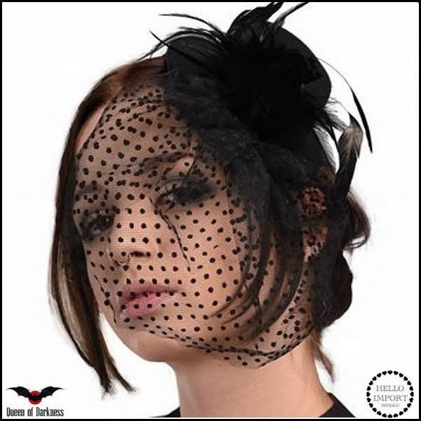 ゴスロリ 髪飾りミニハット ヘッドドレス ゴシック 黒 ドット柄ベール＆フェザー クリップ 再入荷 /won107 | 