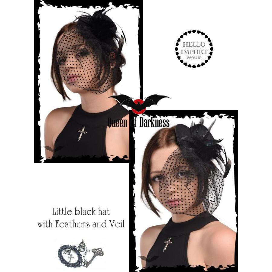 ゴスロリ 髪飾りミニハット ヘッドドレス ゴシック 黒 ドット柄ベール＆フェザー クリップ 再入荷 /won107 |  | 01