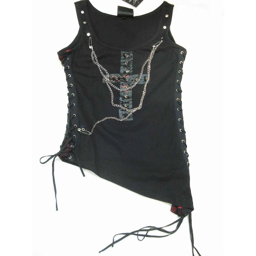 ゴシック パンク レディース 服 タンクトップ 鋲 十字架 サイド