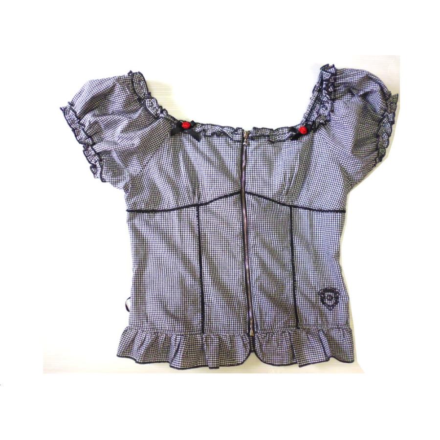 ゴスロリ 服 トップス ギンガムチェック柄 パフ袖シャツ
