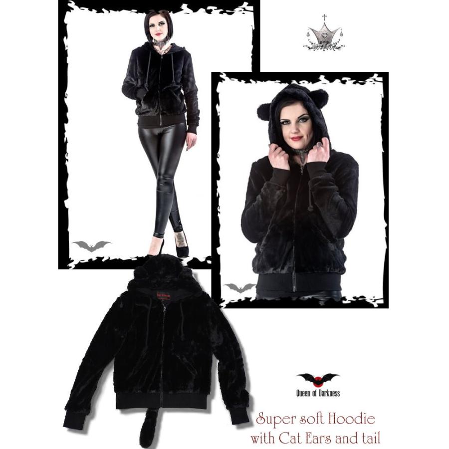 ゴシック ネコ耳フード＆尻尾 ジップアップ パーカー フェイクファー